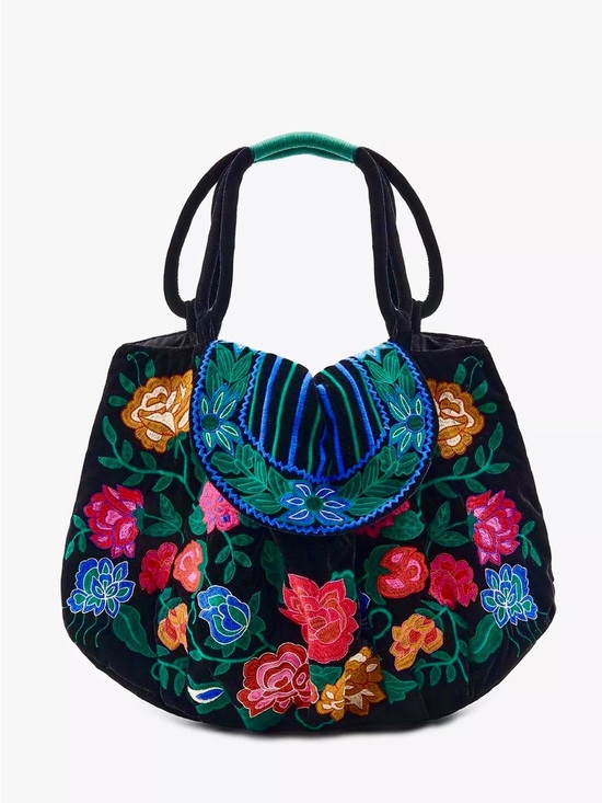 Zara Handbags - Zara Embroidered Floral Velvet Tote Bag - Black & Multicolor